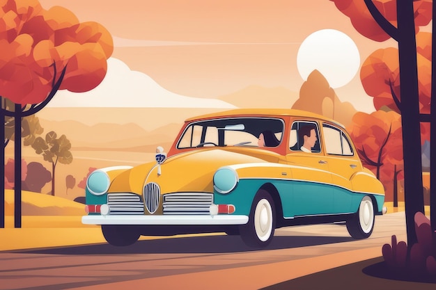 행복한 커플 로드 트립 어드벤처 웃는 러브버드 자동차 로맨스 여행