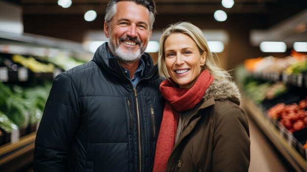 Happy couple shopping for groceries in the supermarket