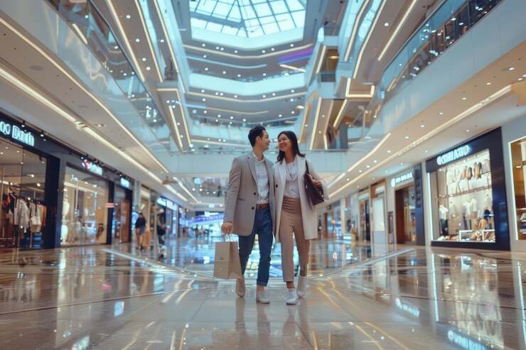 Photo 一對幸福的夫婦一起在豪華購物中心購物