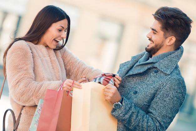 Happy couple in shopping