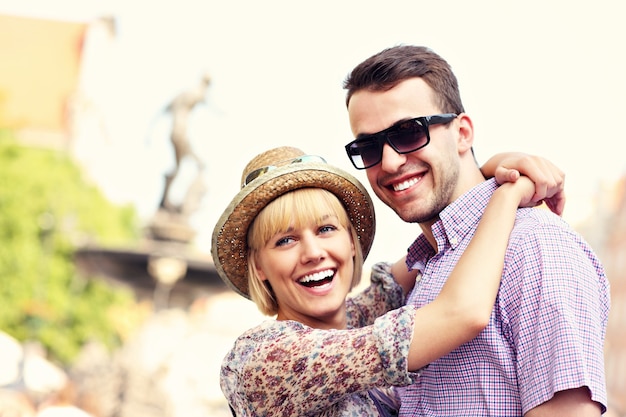 happy couple sightseeing Gdansk in Poland