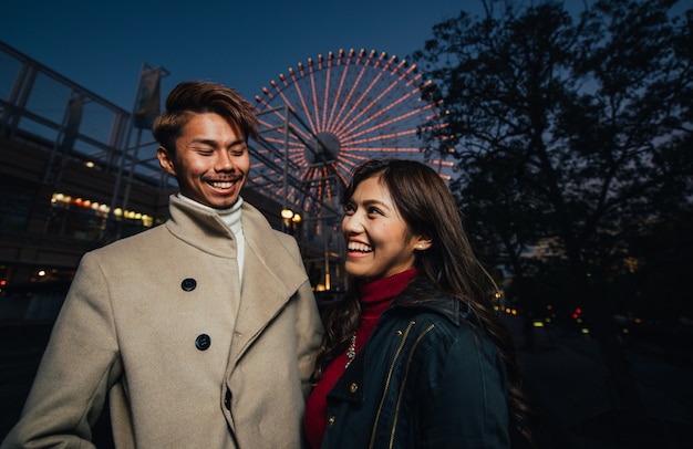 Happy couple spending time together in Osaka