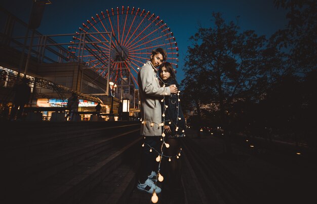 Happy couple spending time together in Osaka