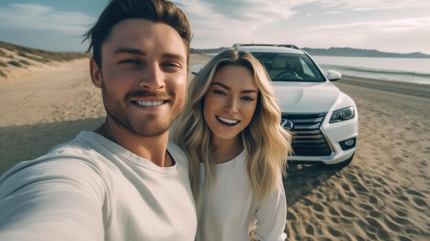 Happy couple taking a selfie during outdoor adventures