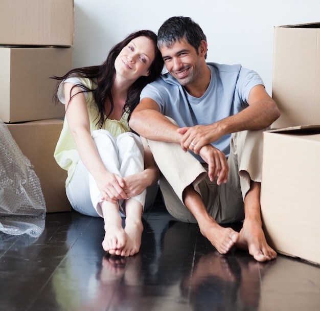 Happy couple in their new house