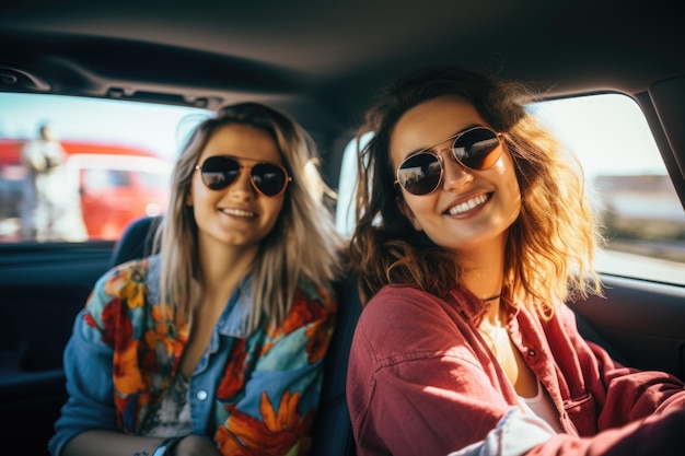 Happy couple travel in car