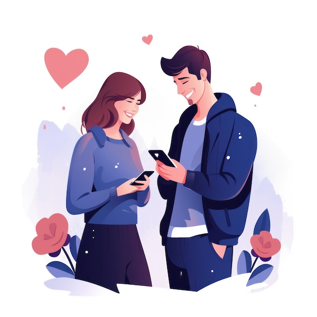 Happy couple using smartphone together AI Generated