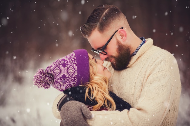 Happy couple in winter park