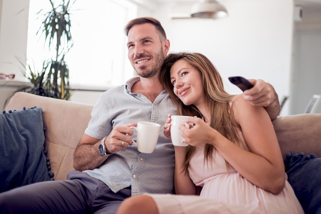 Happy couple with coffee