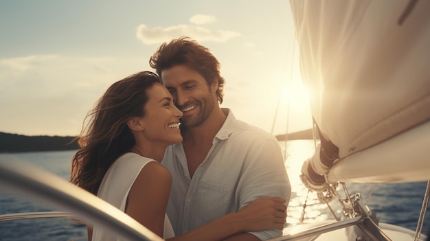 A happy couple on yacht