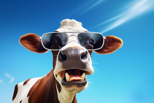 Happy cow wearing sunglasses the stylish and contented farm animal generative by ai