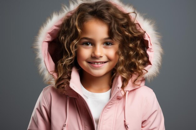 happy curly smiling girl in pink