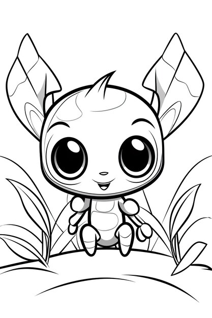 Photo happy cute baby ant chibi style coloring page ai generated