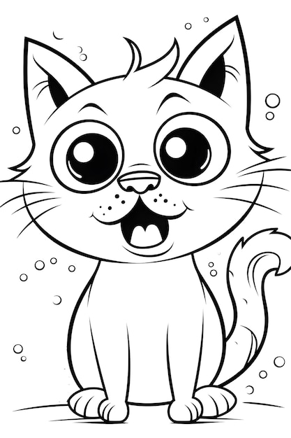 Happy cute cartoon cat in black and white 1