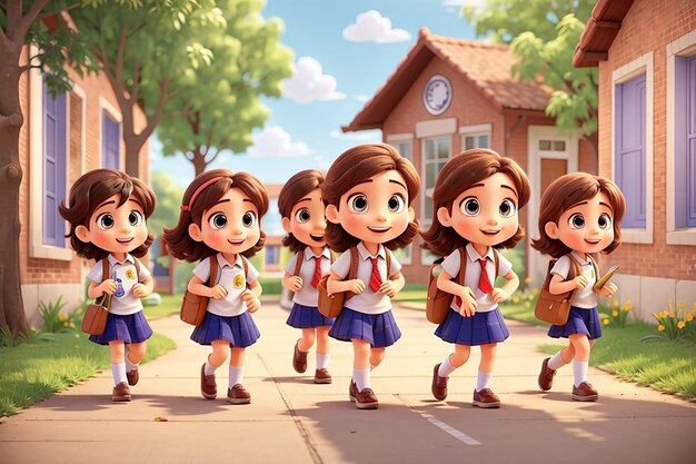 Happy cute cartoon school children