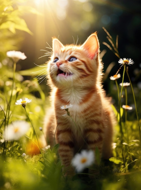 夏の日に幸せな可愛い猫
