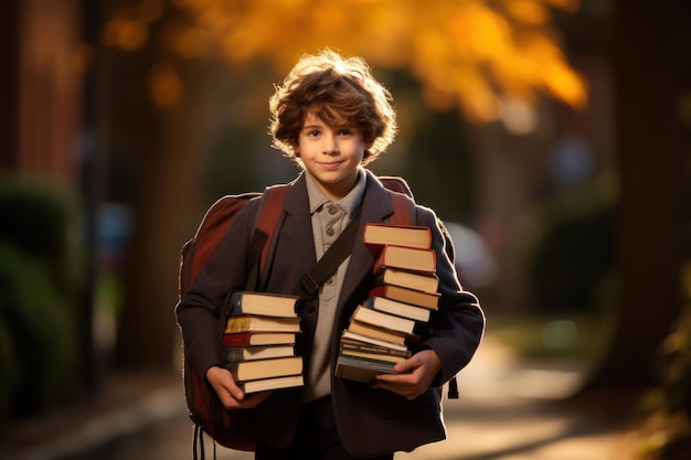 Happy cute clever boy with book Back to school