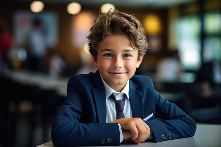 Happy cute clever schoolboy portrait First time to school Back to school