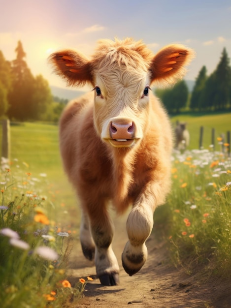 Happy cute cow on a summer day