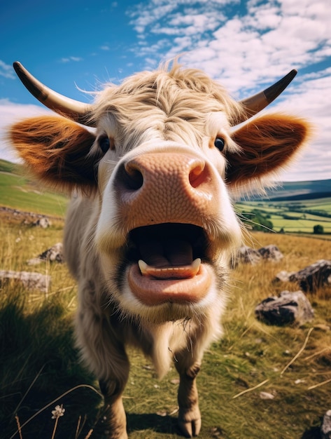 Happy cute cow on a summer day