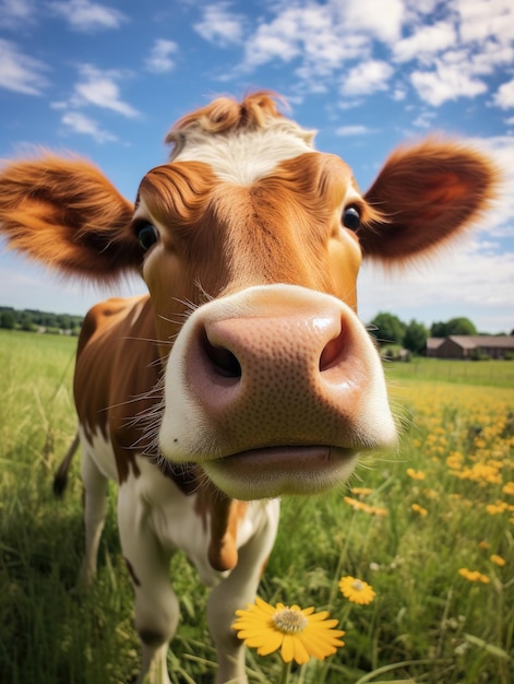 Happy cute cow on a summer day