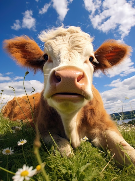 Happy cute cow on a summer day