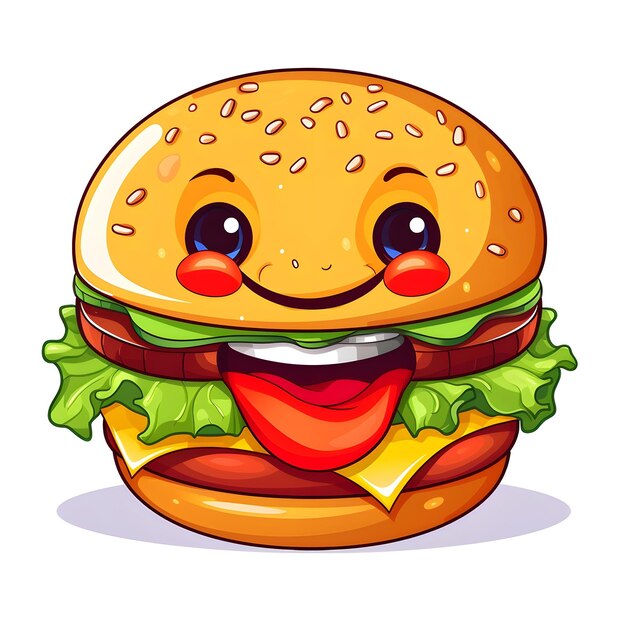 큰 미소와 함께 햄버거의 행복한 귀여운 얼굴 디지털 예술 일러스트레이션