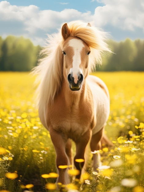 Happy cute horse on a summer day