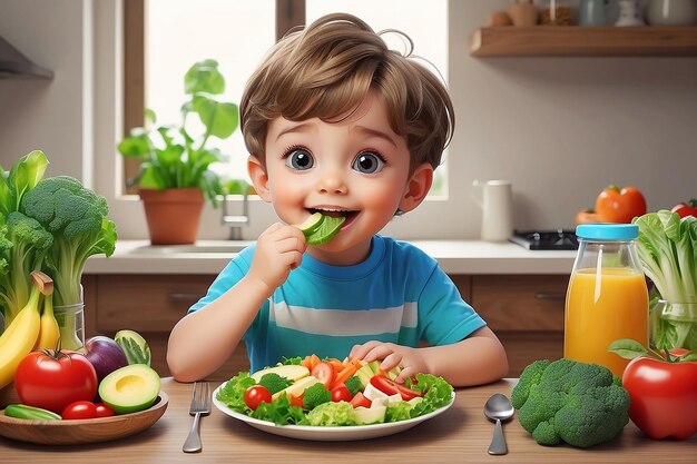 ハッピーキッド ボーイ 健康な食べ物を食べる