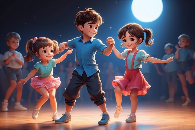 happy cute kids boy and girl dance together