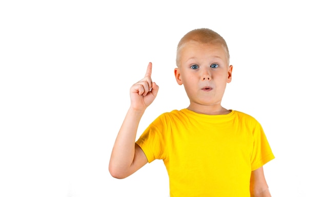 Happy cute little boy child standing isolated. Idea concept