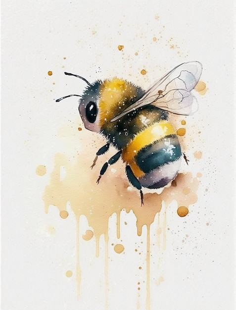 Happy cute minimalist bee. Children's illustrations. AI generation.