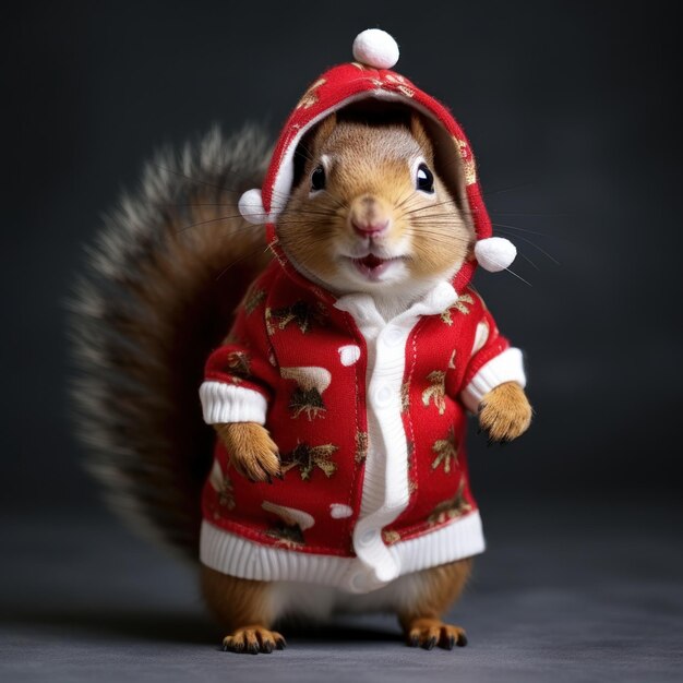 Happy Cute Squirrel wearing Christmas Clothes cute animal