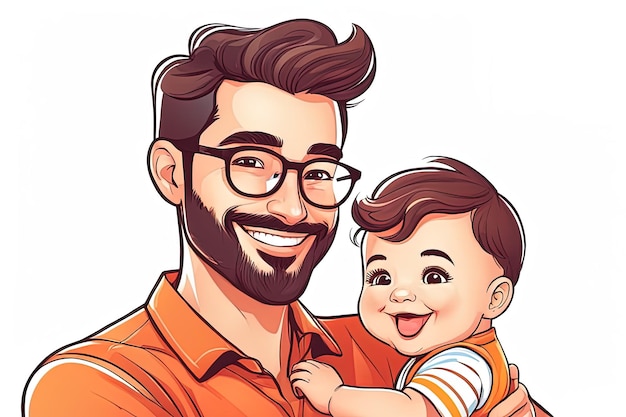 幸せなお父さんと彼の小さな子供幸せなお父さんと彼の小さな赤ちゃんと小さな子供のベクトル イラスト