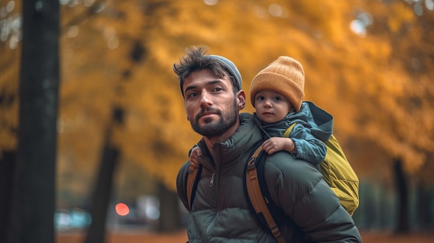 Happy dad with son Autumn Illustration AI GenerativexA