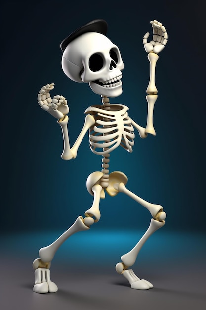 Happy dancing skeleton on a blue background