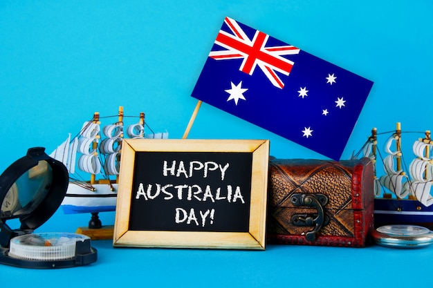 写真 幸せな日オーストラリアは、船士、コンパス、時計、そしてオーストラリア国旗