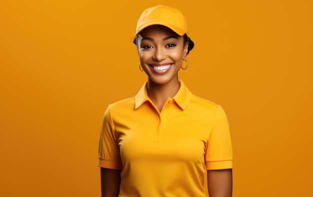 happy deliveryman employee smiling in a solid background wearing Bright solid cloth