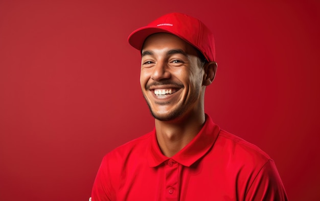 happy deliveryman employee smiling in a solid background wearing Bright solid cloth