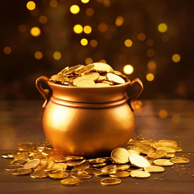 Счастливый фон Дхантераса с золотым горшком, наполненным золотыми монетами