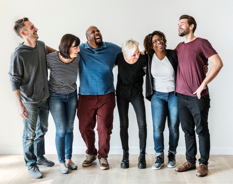 Photo happy diverse friends