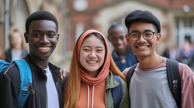 Photo happy diverse group college students