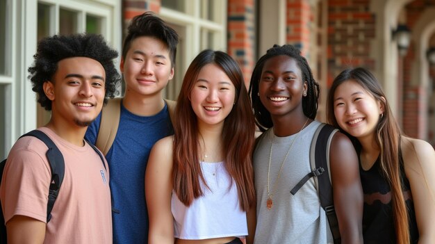 Photo happy diverse group college students