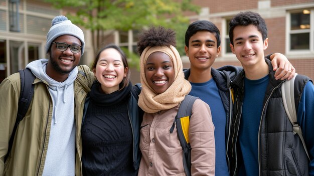 Photo happy diverse group college students