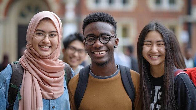 写真 多様なグループの幸せな大学生