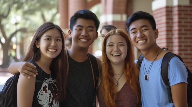 happy diverse group college students