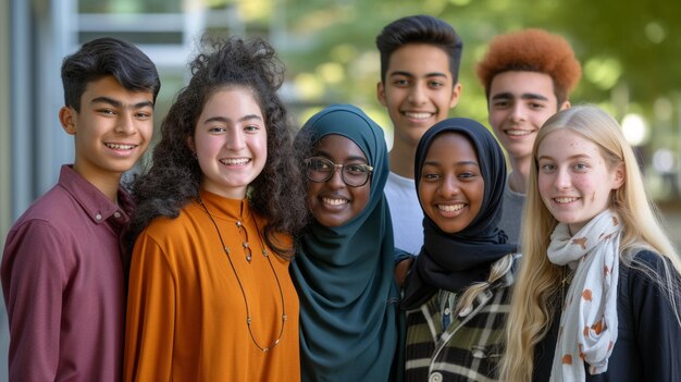 Photo happy diverse group college students