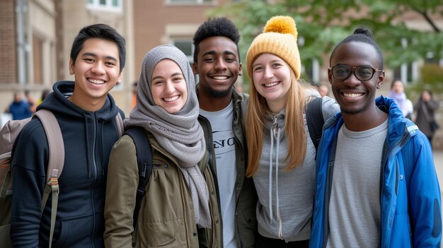 Photo happy diverse group college students