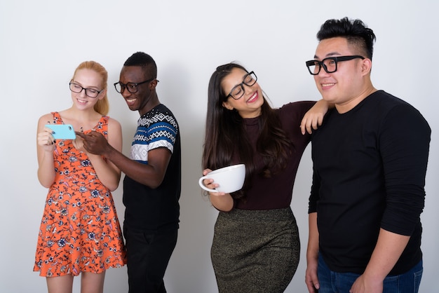 happy diverse group of multi ethnic friends smiling