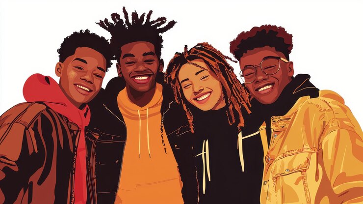 Photo happy diverse group of young friends smiling and posing together